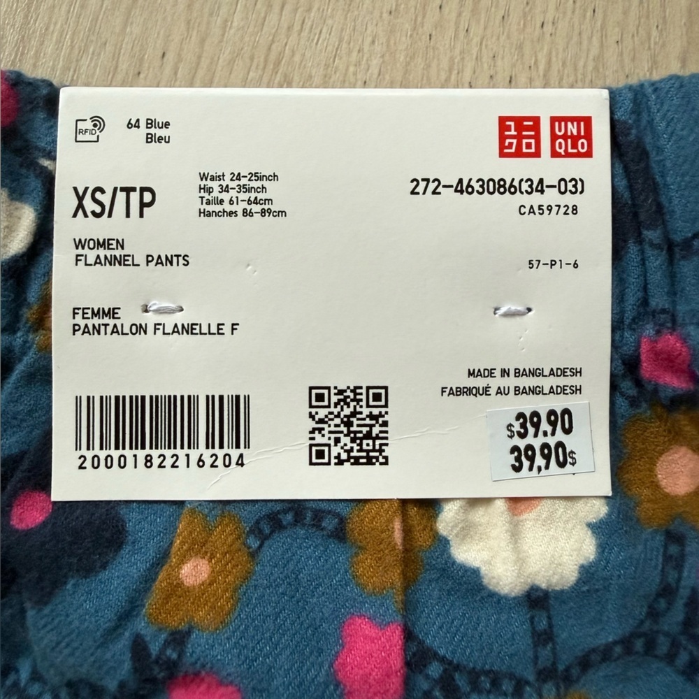NWT Uniqlo x Princesse Tam Tam Flannel Floral Pants in Light Blue Women’s XS - Picture 4 of 11